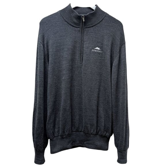 FOOTJOY Lined Wool Golf Sweater Mens Large Gray Zip Mockneck Stone Eagle - Picture 1 of 10